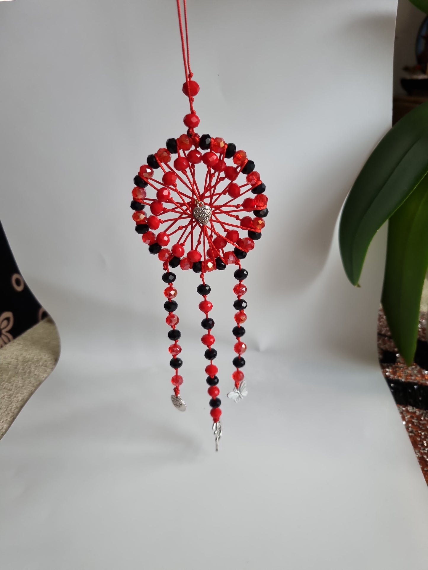 Handmade sun catcher, dreams catcher with glass crystal beads