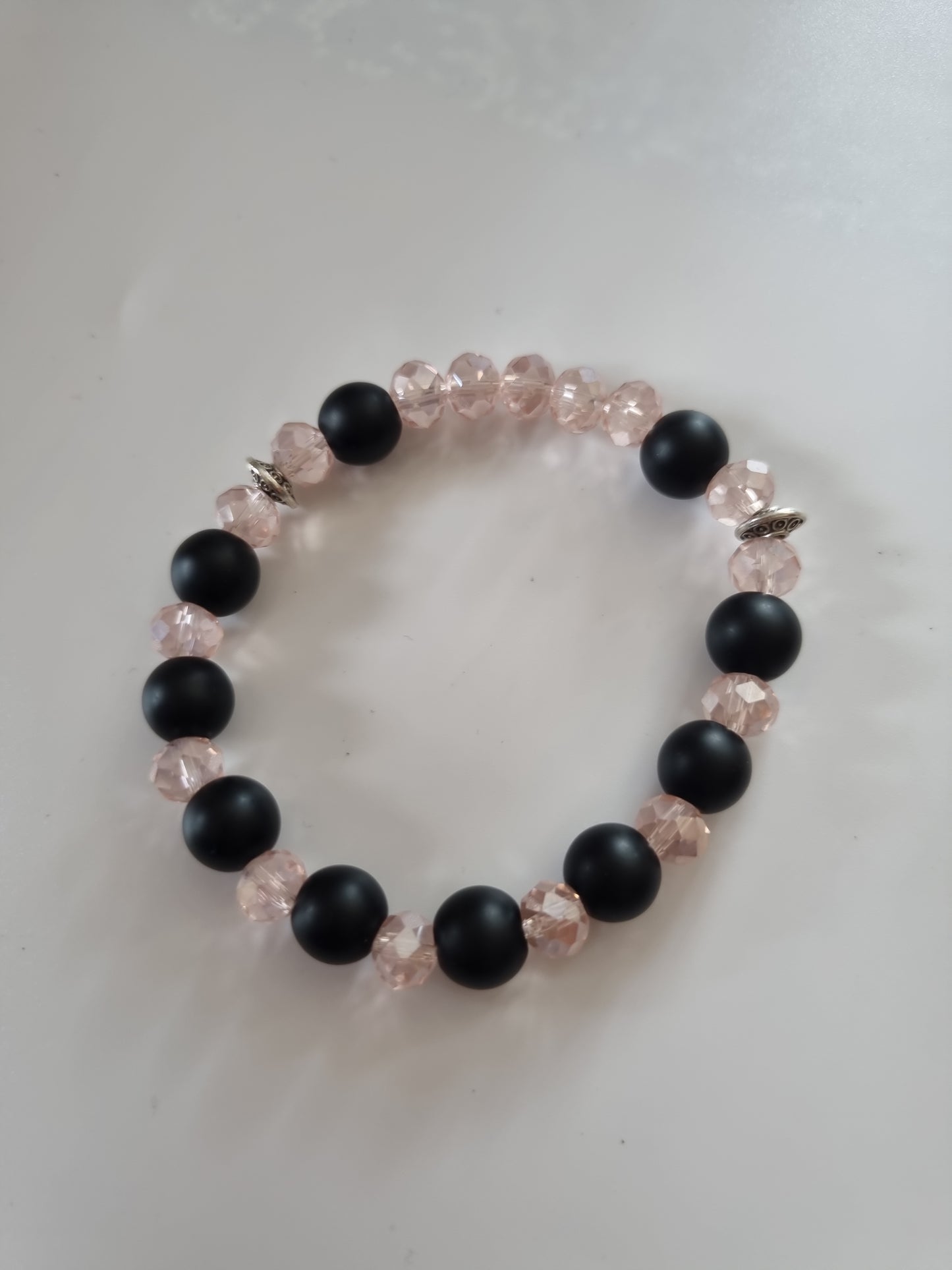 Handmade stretchy bracelet pair with gemstone onyx and glass crystal