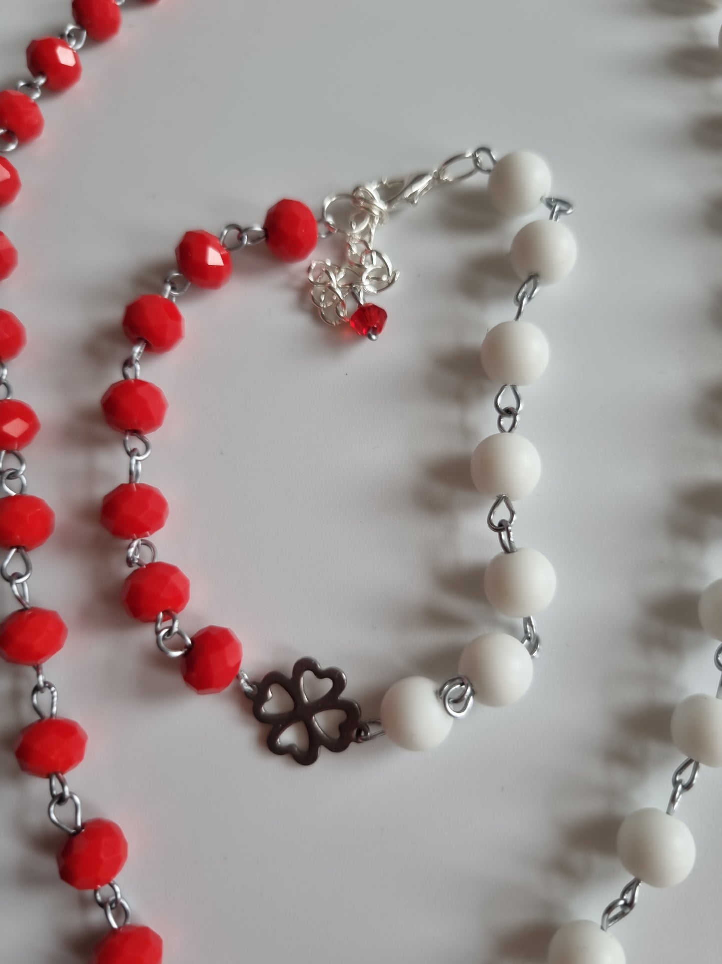 Handmade set natural Stone agate beads and glass beads faceted red silver color