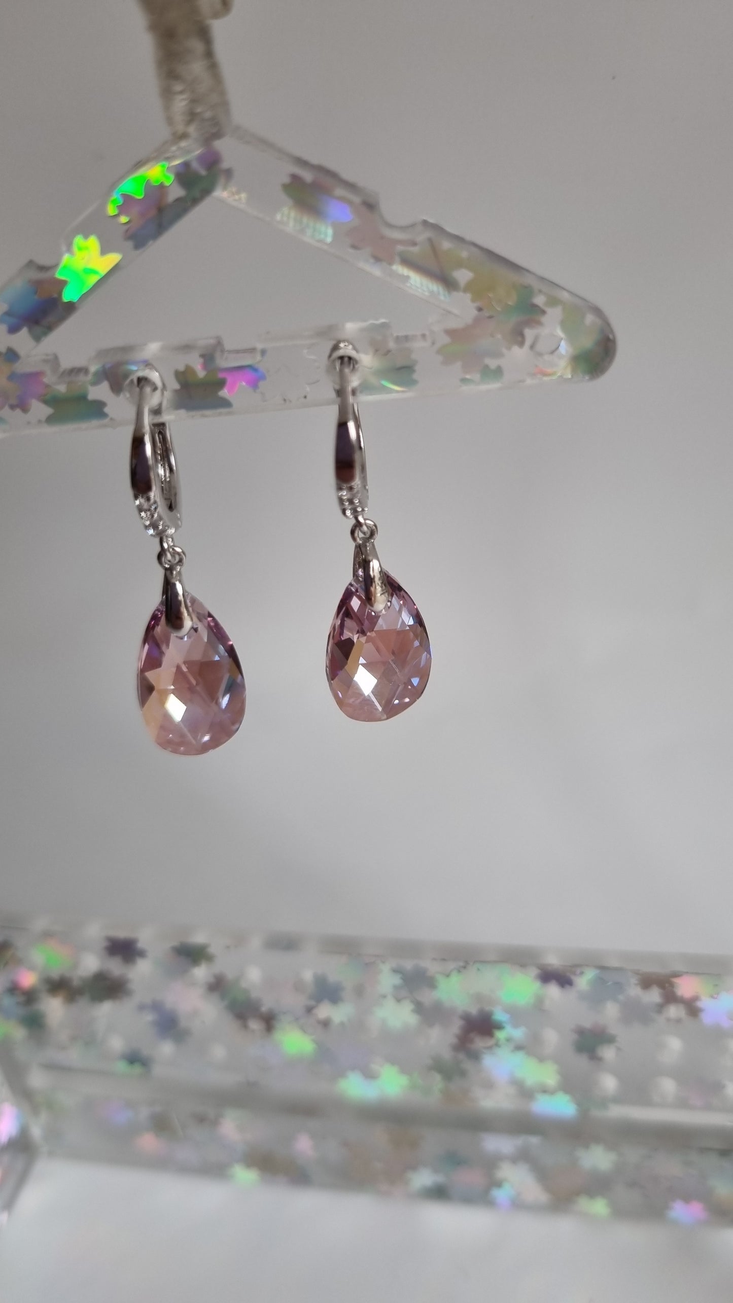 Swarovski crystal dark pink with Ab earings platinum plated earrings hypoallergenic