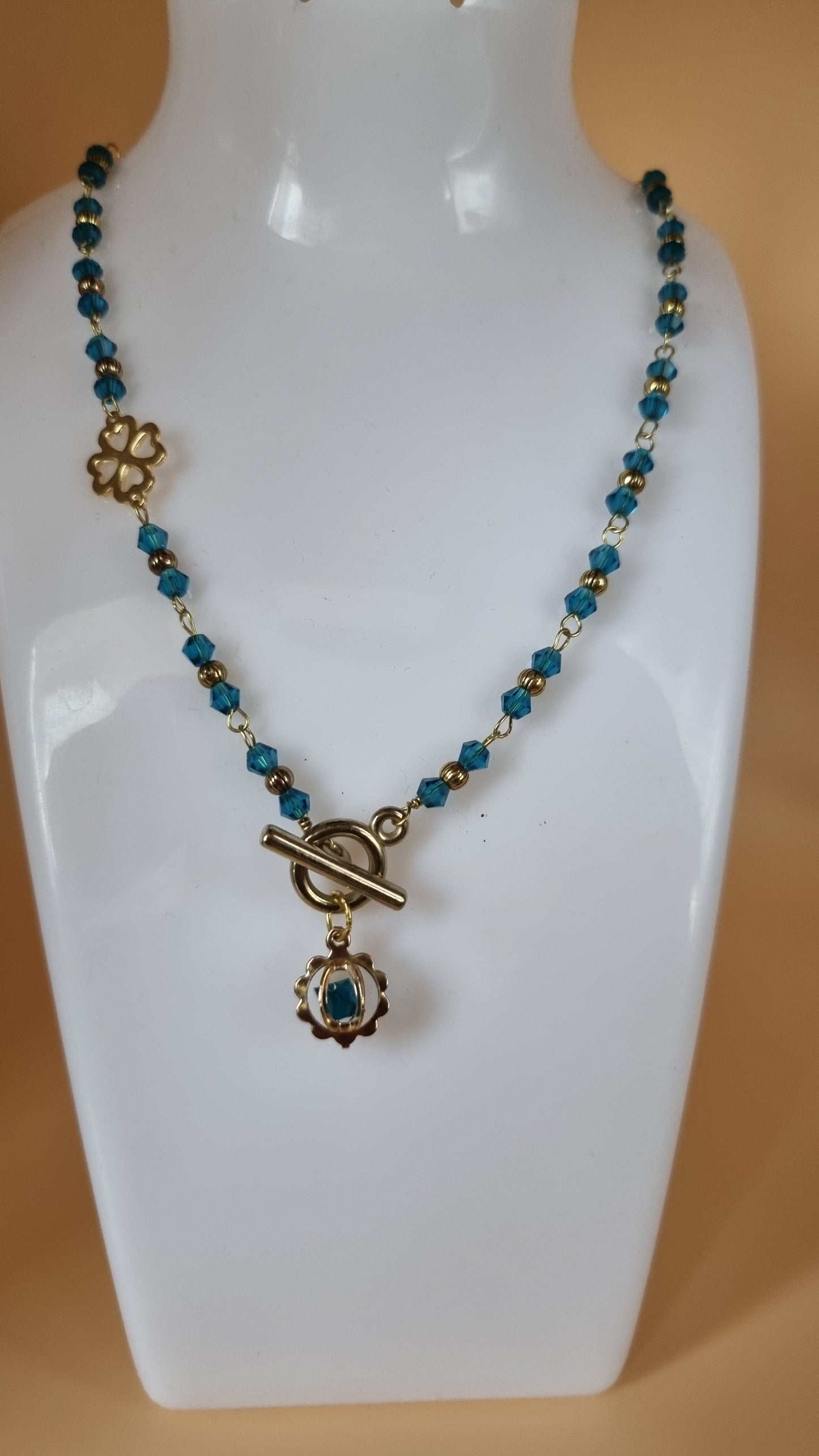 Handmade necklace with aqua color  glass crystal beads very nice necklace