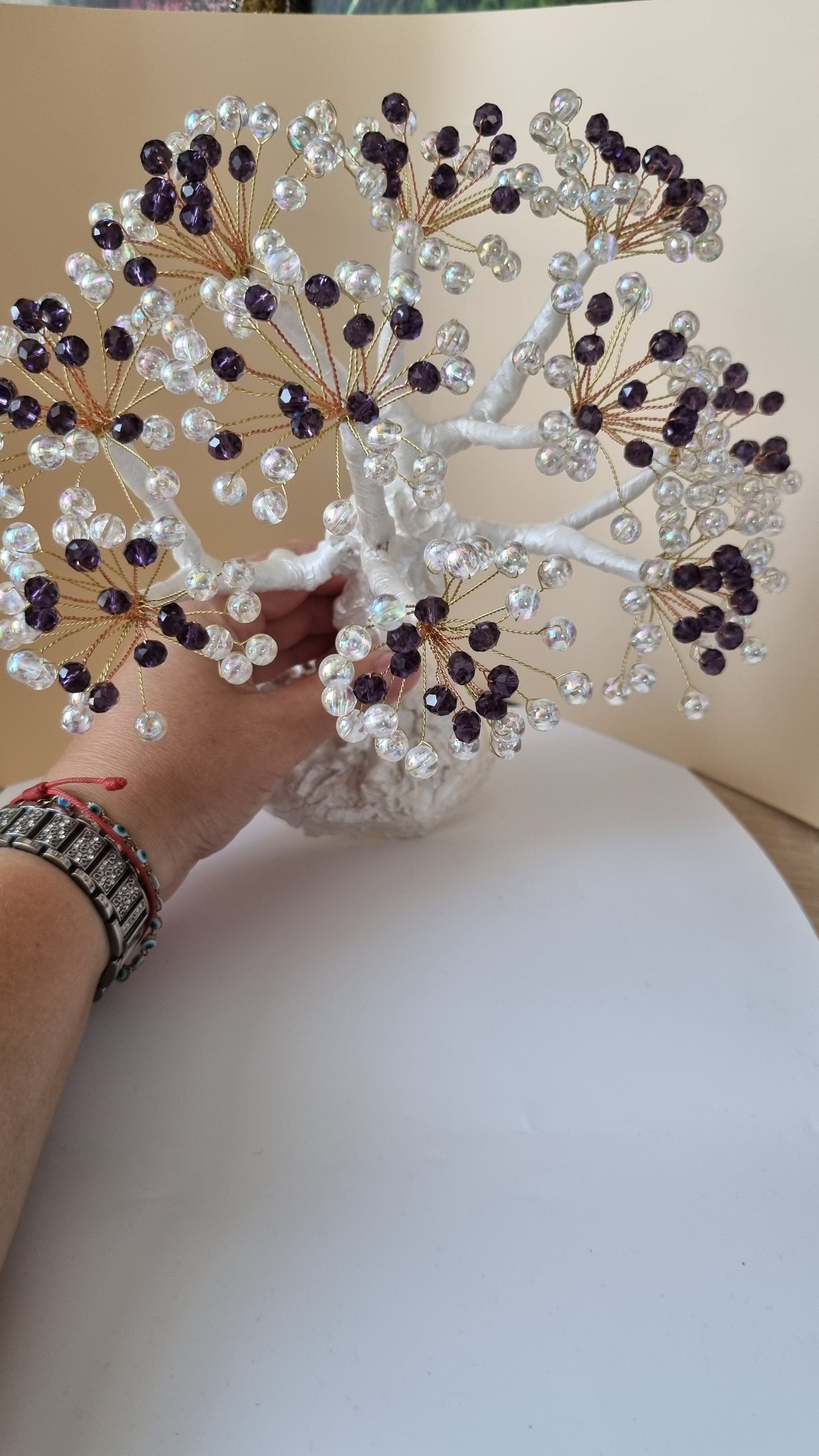 Handmade tree decor in home made with love beautiful size large white pearl metallics