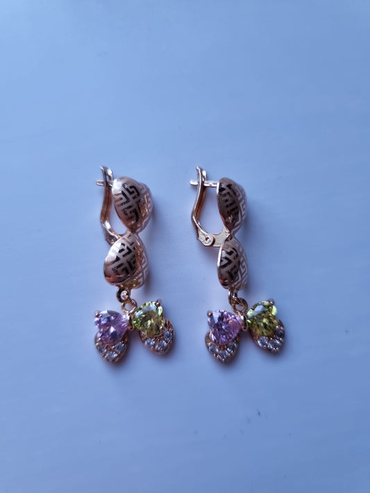 18kr.gold plated earrings with zircon multicolor stone elegant earrings hypoallergenic  waterproof