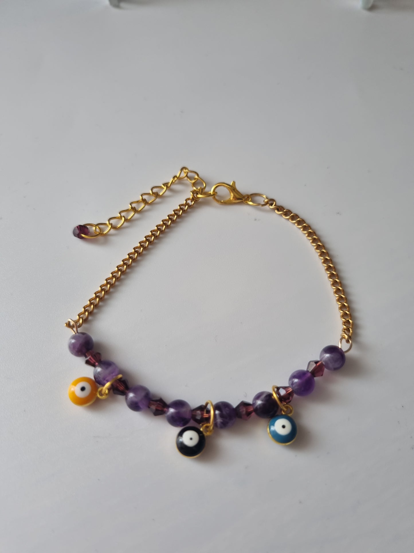 Handmade bracelets from gemstones ametist  chain 18kr.color