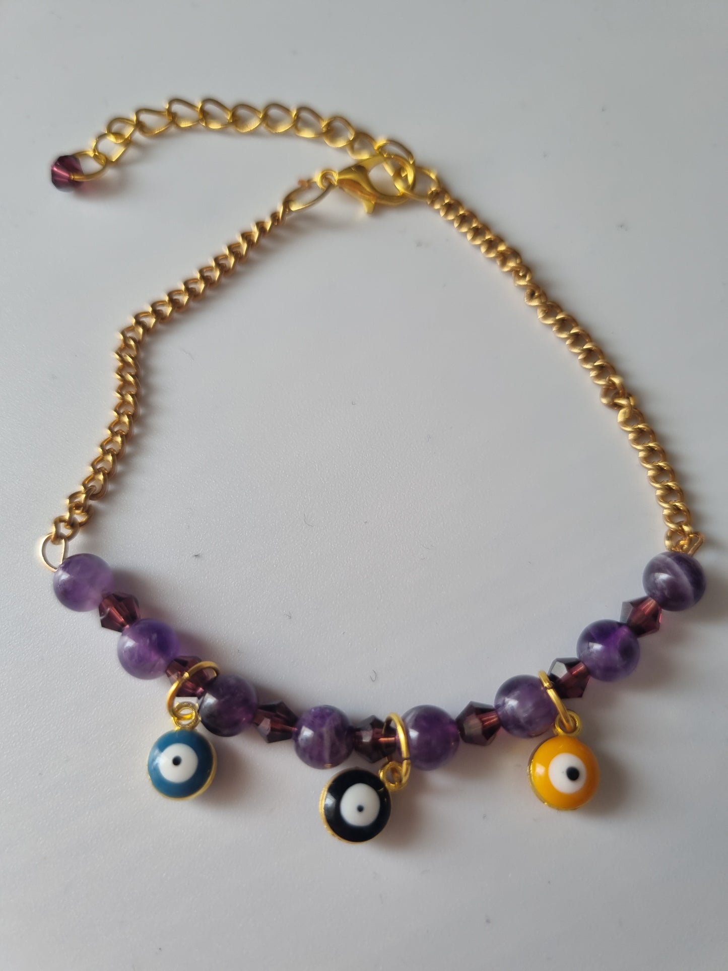 Handmade bracelets from gemstones ametist  chain 18kr.color