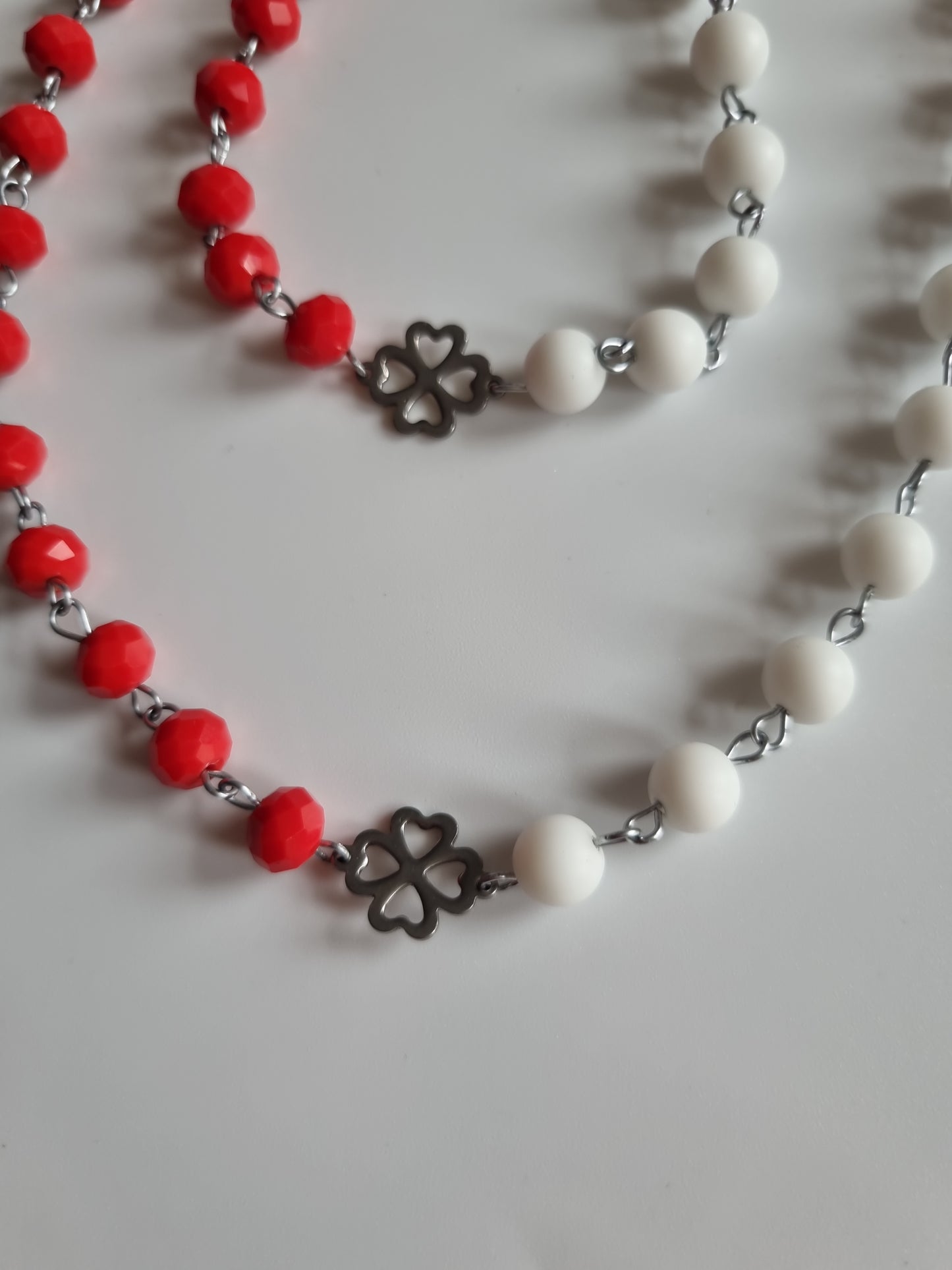 Handmade set natural Stone agate beads and glass beads faceted red silver color