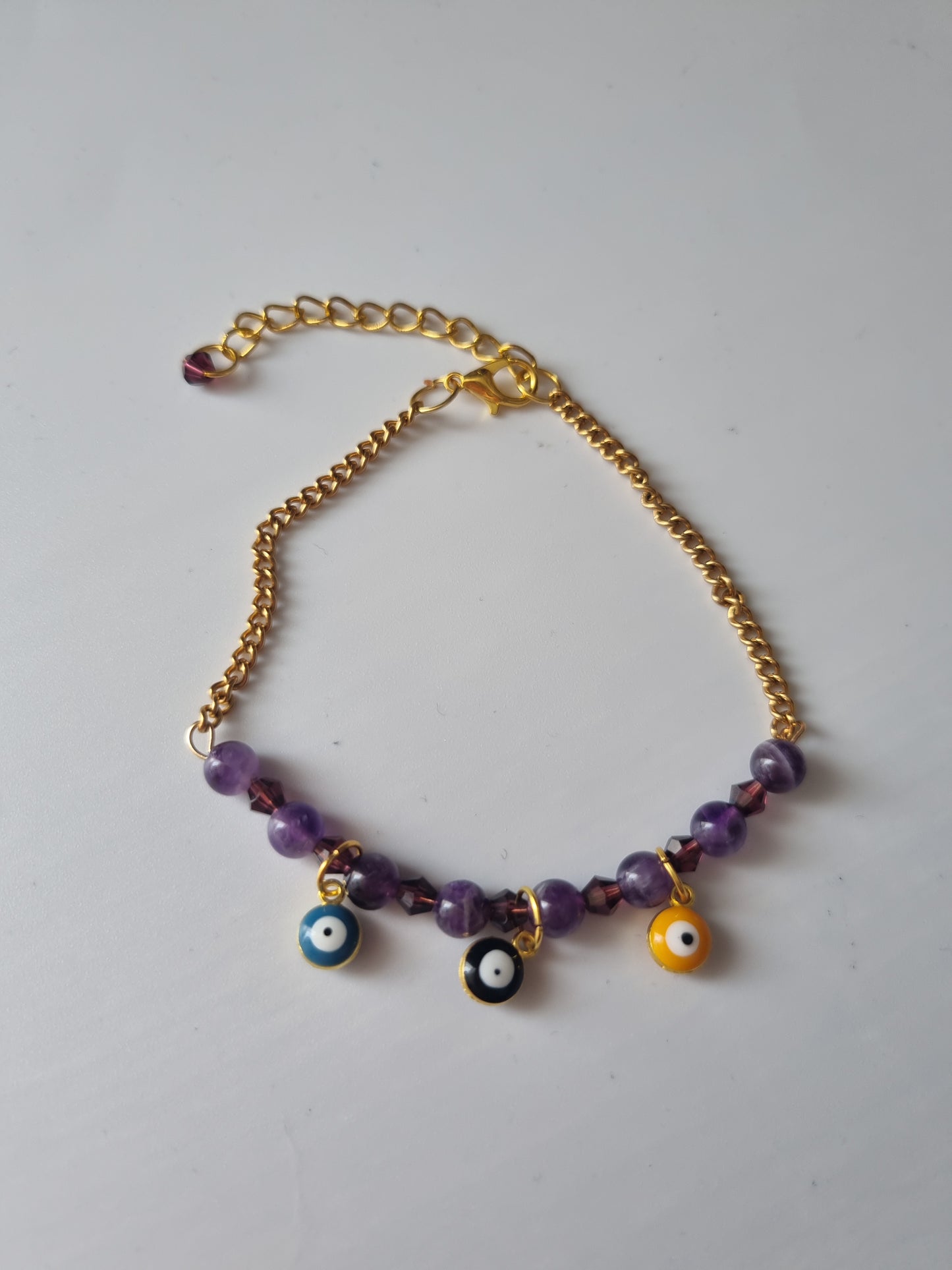 Handmade bracelets from gemstones ametist  chain 18kr.color