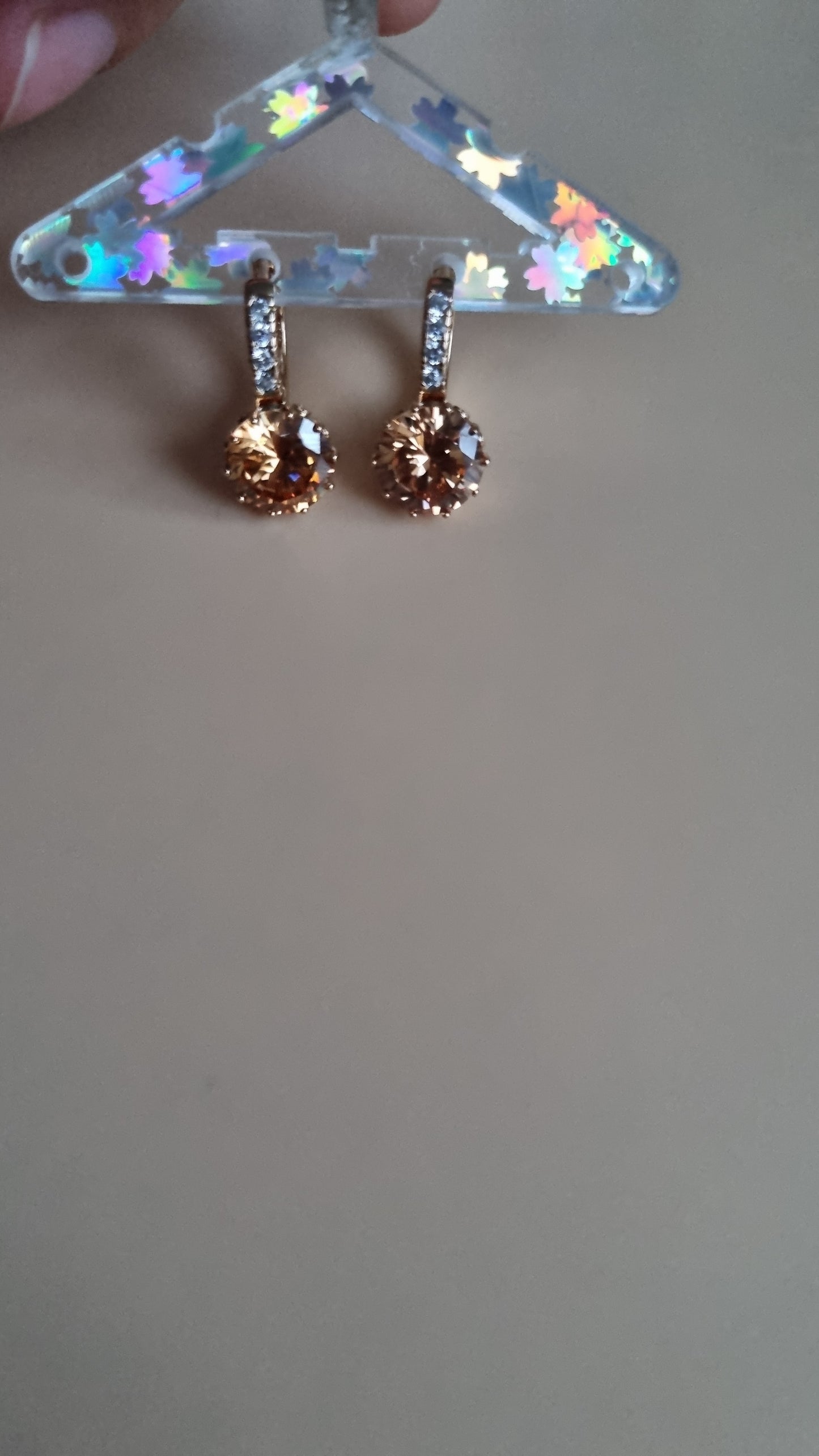 18kr.gold Plated earrings with zircon stone champagne color  hypoallergenic