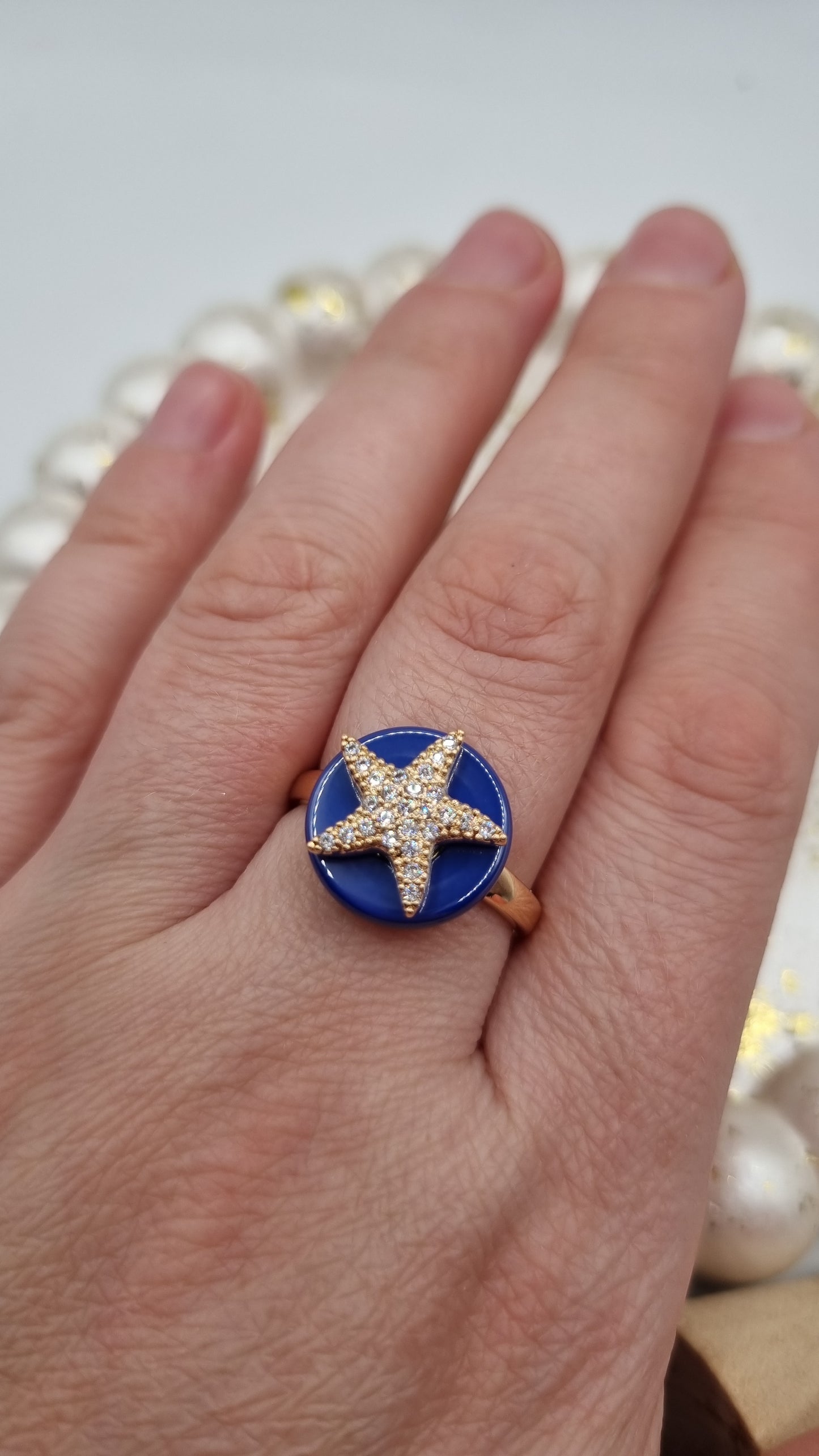 18kr gold plated rings with zircon stone and ceramic blue insert