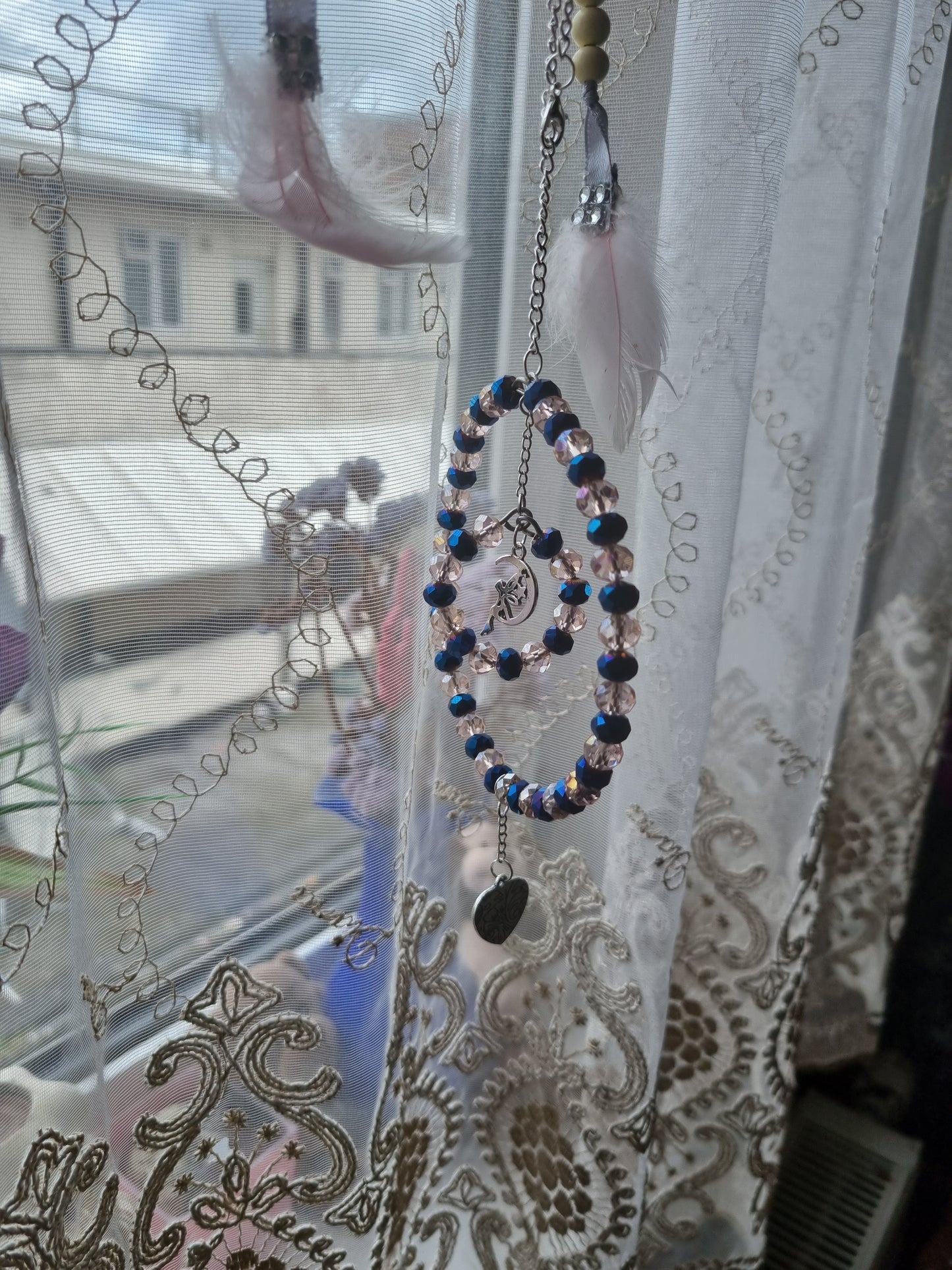 Sun catcher with glass crystal beads faceted beautiful color sparkling