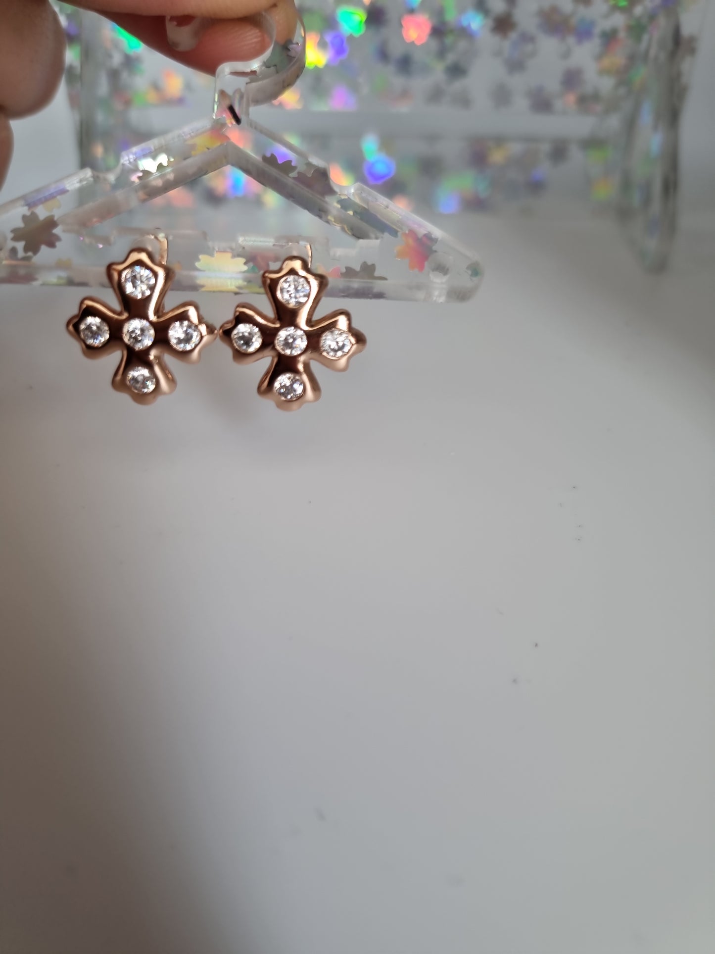 Rose gold plated earrings with zircon stone free nickel hypoallergenic waterproof