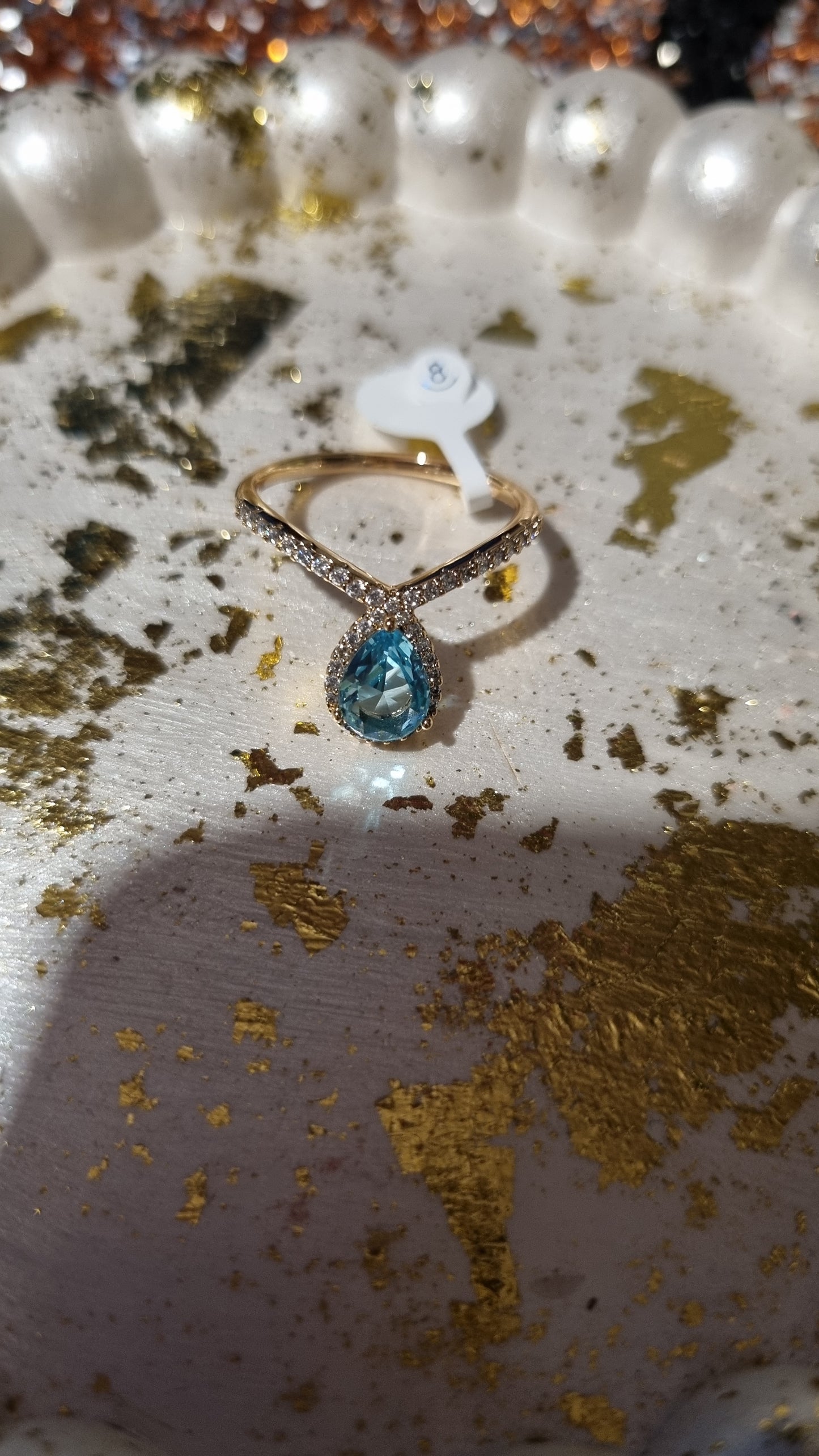 18kr.gold plated ring with zircon stone sky blue