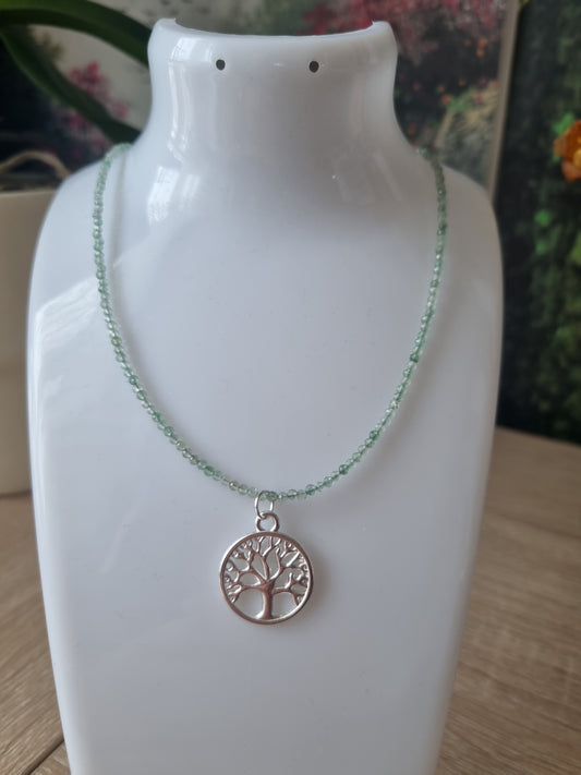 Handmade natural gemstone aventurine faceted beautiful necklace with life tree