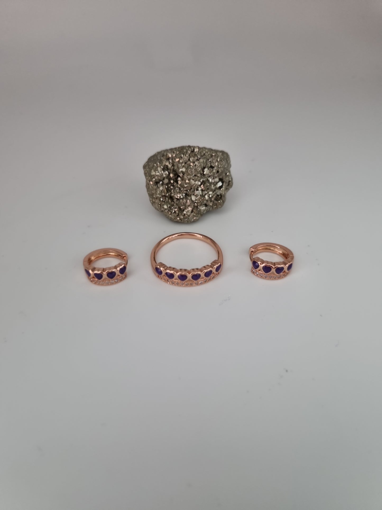 Rose gold plated set jewellery earrings and ring waterproof hypoallergenic with zircon stone