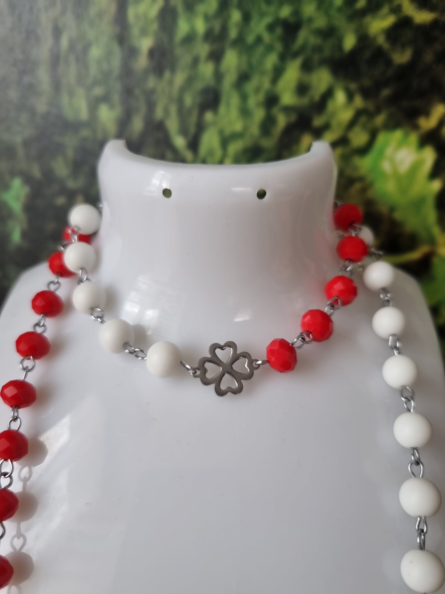 Handmade set natural Stone agate beads and glass beads faceted red silver color