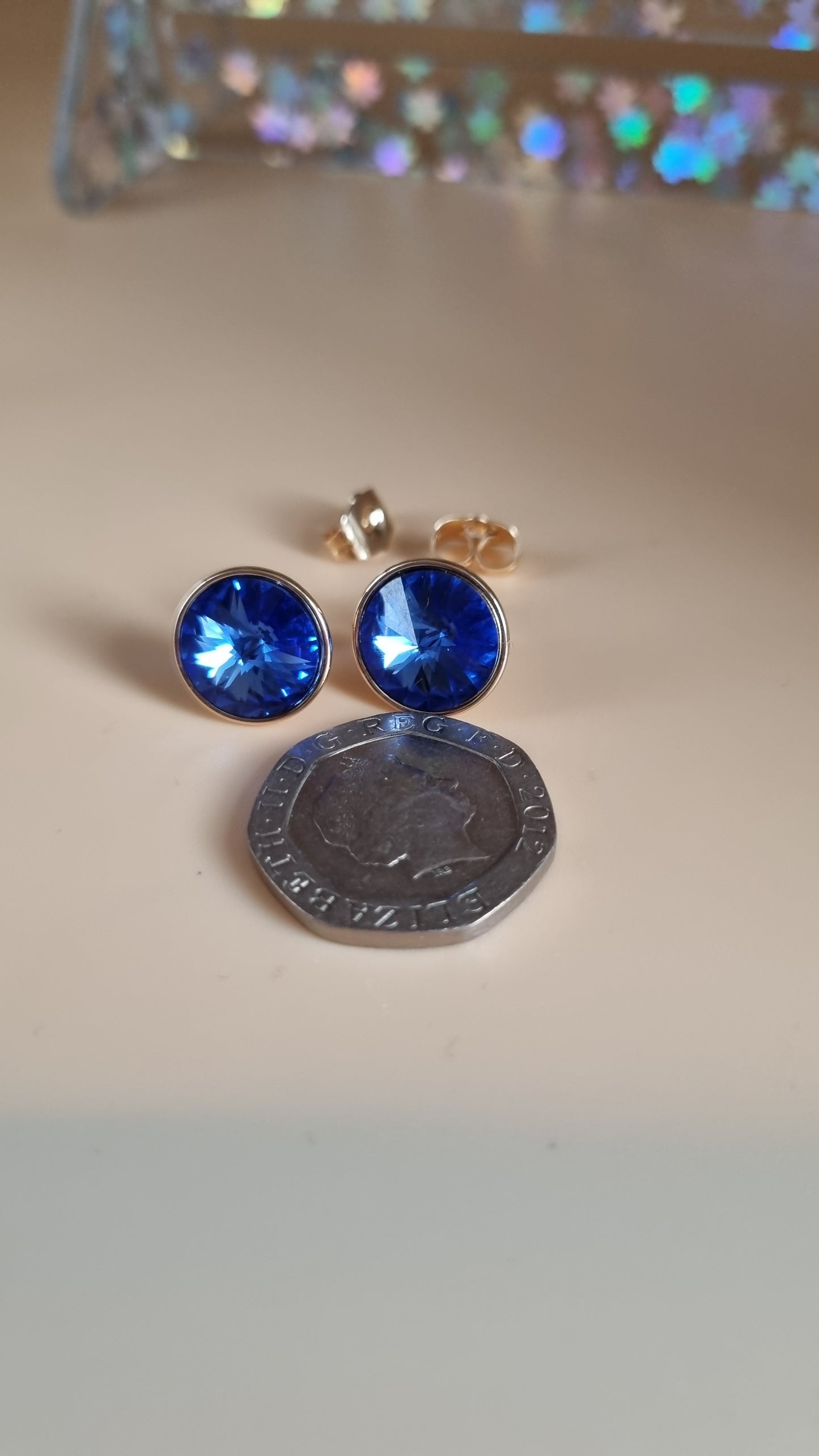 Sw. CRYSTAL royal blue earrings waterproof free nickel hypoallergenic 18kr.gold plated