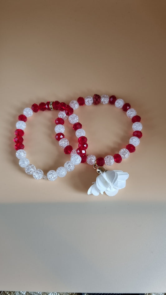 Handmade bracelets from glass beads red and druzy crystal stretchy bracelet