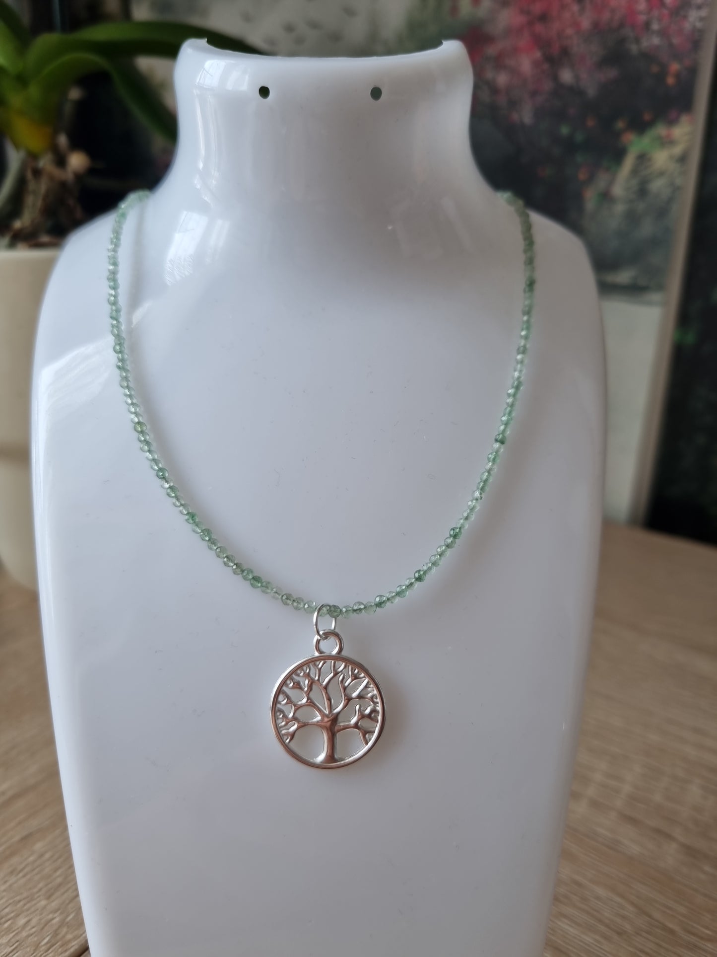 Handmade natural gemstone aventurine faceted beautiful necklace with life tree