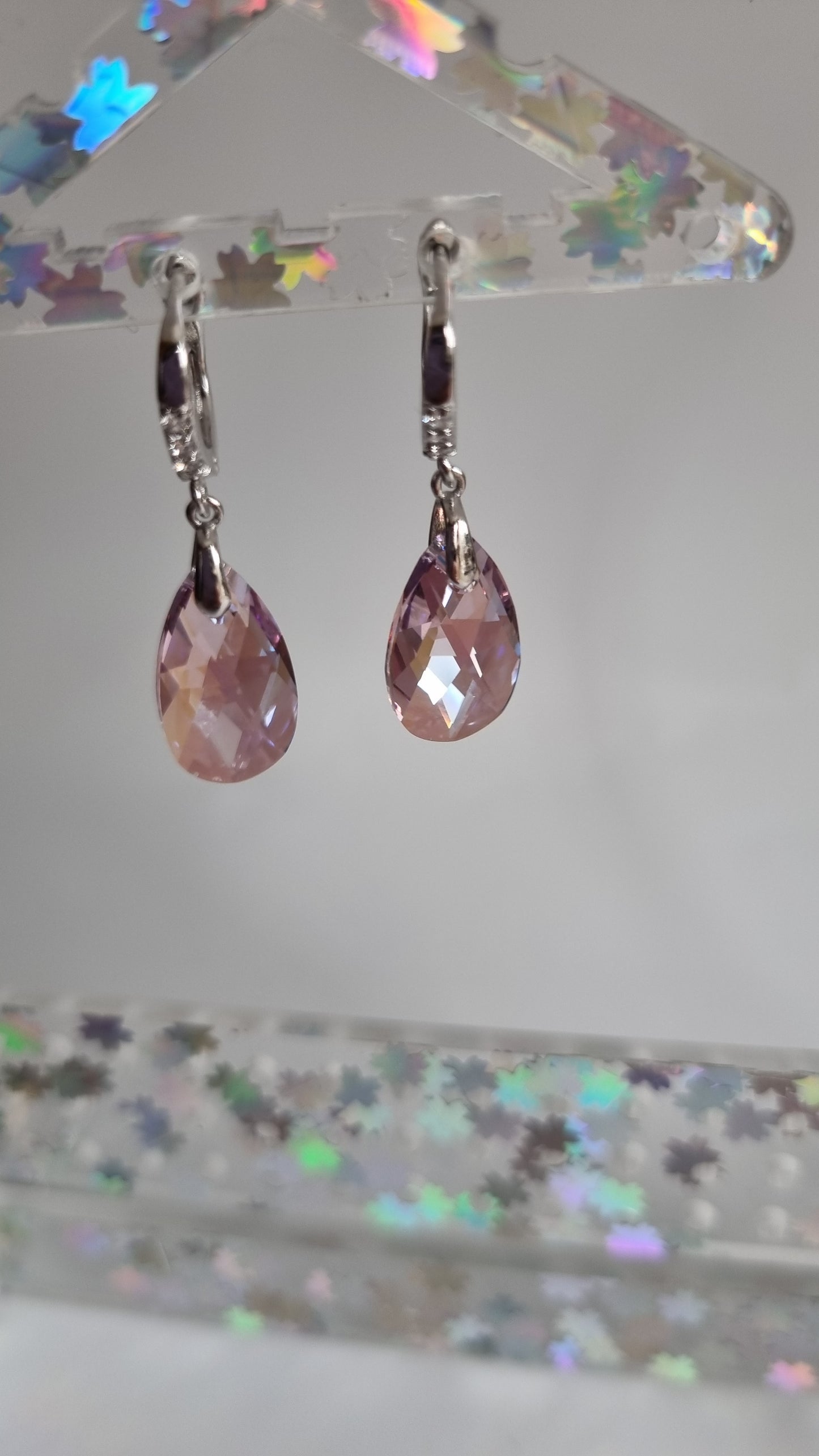 Swarovski crystal dark pink with Ab earings platinum plated earrings hypoallergenic